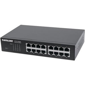 Intellinet 16-Port Gigabit Ethernet Switch, 16-Port RJ45 10/100/1000 Mbps, IEEE 802.3az Energy Efficient Ethernet, Desktop, 19" Rackmount (With C14 2 Pin Euro Power Cord)