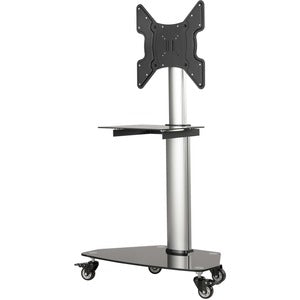 Eaton Tripp Lite Series Premier Rolling TV Cart for 32? to 55? Displays, Black Glass Base and Shelf, Locking Casters