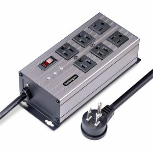 StarTech.com 6-Outlet Industrial Power Strip 125V/15A, EMI/RFI Isolation, Surge Protection, Mountable PDU, 8ft NEMA 5-15P Cord, UL Listed - PEGASUSS 