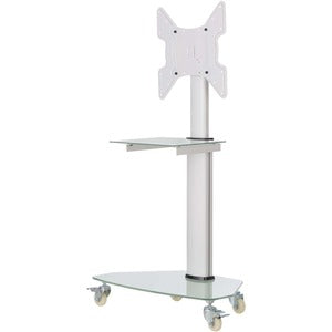 Eaton Tripp Lite Series Premier Rolling TV Cart for 32? to 55? Displays, Frosted Glass Base and Shelf, Locking Casters, White