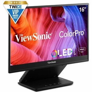 ViewSonic VP16-OLED 15.6 Inch 1080p Portable OLED Monitor with 2 Way Powered 40W USB C, Pantone Validated, Factory Calibrated, Built in Ergonomic Stand with Protective Cover