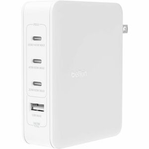 Belkin 140W Portable 4-Port GaN Wall Charger - 3xUSB-C, 1xUSB-A (140W Total) - Fast Charging - Power Adapter - White