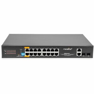 Rocstor SolidConnect SC20 20-Port Switch, 16-Port PoE+ Gigabit Unmanaged Ethernet Port, 2x Gigabit RJ45 & 2? SFP Uplink - 802.3af/at