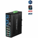 TRENDnet 10-Port Hardened Industrial Unmanaged Gigabit PoE ++ DIN-Rail Switch, 4 Gigabit PoE++ Ports, 4 Gigabit PoE+, 2 Gigabit Share Ports SFP or RJ-45, 360W Power Budget, Black, TI-BG104 - PEGASUSS 