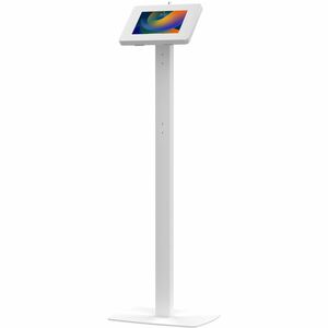 CTA Digital Premium Thin Profile Floor stand w/ Small Universal Security Enclosure (White) - PEGASUSS 