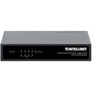 Intellinet PoE-Powered 5-Port Gigabit Switch with PoE Passthrough, 4 x PSE PoE ports, 1 x PD PoE port, IEEE 802.3at/af Power-over-Ethernet (PoE+/PoE), IEEE 802.3az Energy Efficient Ethernet, Desktop (With 2 Pin Euro Power Adapter) - PEGASUSS 