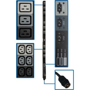 Tripp Lite by Eaton 12.6kW 208V 3-Phase Basic PDU - 45 Outlets (36 C13, 9 C19), Hubbell 50A CS8365C Input, 6 ft. Cord, 70 in. 0U - PEGASUSS 