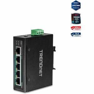 TRENDnet 5-Port Industrial Fast Ethernet DIN-Rail Switch, 4 x Fast Ethernet PoE+ Ports, 1 x Fast Ethernet Port, 90W PoE Power Budget, DIN-Rail, IP30 Rated, Lifetime Protection, Black, TI-PE50 - PEGASUSS 