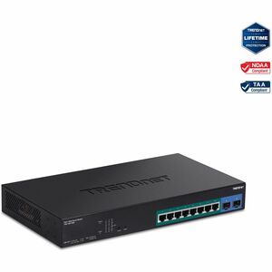 TRENDnet 10-Port Gigabit Web Smart PoE+ Switch with 8 Gigabit PoE+ Ports, 2 SFP Slots, 130W PoE Budget, VLAN, QoS, LACP, IPv4/IPv6 Static Routing, Black, TPE-1021WS - PEGASUSS 