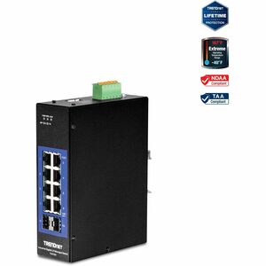 TRENDnet 10-Port Industrial Gigabit L2 Managed DIN-Rail Switch; 8 X Gigabit; 2 X SFP Slots; DIN-Rail Mount; IP30; Vlan; Qos; Lacp; Stp/Rstp; Bandwidth Management; Lifetime Protection; TI-G102i - PEGASUSS 