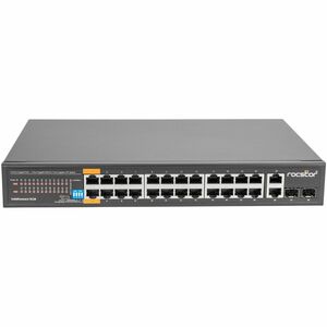 Rocstor SolidConnect SC28 28 Port Switch, 24-Port PoE+ Gigabit Unmanaged Ethernet Port, 2x Gigabit RJ45 & 2� SFP uplink - 802.3af/at - PEGASUSS 
