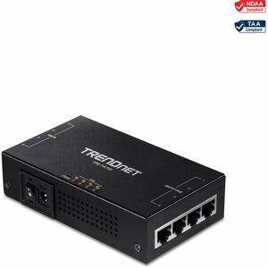 TRENDnet 65W 4-Port Gigabit PoE+ Injector, TPE-147GI, 4 x Gigabit Ports(Data in), 4 x gigabit PoE Ports(Data + PoE Out), Multi-Port PoE+ Injector up to 100m(328 ft.), Add PoE+ Power to Non-PoE Switch - PEGASUSS 