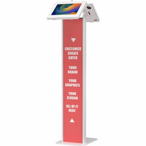 CTA Digital Customizable Dual Enclosure Locking Floor Stand Kiosk with Graphic Card Slot for Branding for 10.2 in iPad 7th, 8th Gen & More (White) - PEGASUSS 