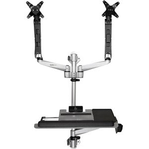 StarTech.com Wall Mount Workstation - Foldable Ergonomic Standing Desk - Height Adjustable Dual 30" VESA Monitor Arm & Keyboard/Mouse Tray