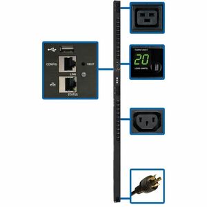 PDU conmutada monofásica Eaton de 3,7 kW, interfaz LX, tomas de corriente de 208/230 V (20 C13 y 4 C19), C20/L6-20P, 0 U, TAA