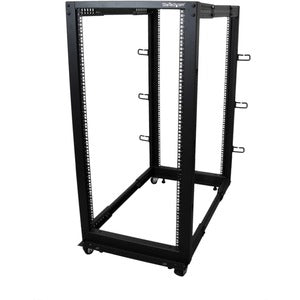 StarTech.com 4-Post 25U Mobile Open Frame Server Rack, 19in Network Rack with Casters, Rolling Rack for Computer/AV/Data/IT Equipment