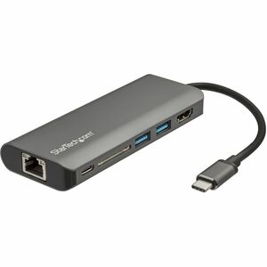 StarTech.com USB C Multiport Adapter - USB Type-C Travel Dock to 4K HDMI, 3x USB Hub, SD, GbE, 60W PD 3.0 Pass-Through - Mini Laptop Dock