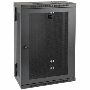 Gabinete de rack de media altura, de perfil bajo, con profundidad de parcheo, para montaje en pared, serie SmartRack de Eaton Tripp Lite de 18U, con parte posterior con bisagras