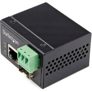 StarTech.com Industrial Fiber to Ethernet Media Converter - 100Mbps SFP to RJ45/CAT6 SM/MM - Fiber to Copper Network - IP-30 12V Input