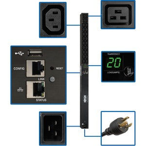 Eaton 3.7kW Single-Phase 208/230V Monitored PDU - LX Platform, 18 C13, 2 C19 Outlets, C20 / L6-20P Inputs, 0U 900mm Height, TAA