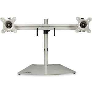 StarTech.com Soporte para dos monitores, soporte independiente para escritorio con montaje VESA para dos pantallas de 24" (17,6 lb/8 kg), altura ajustable, color plateado