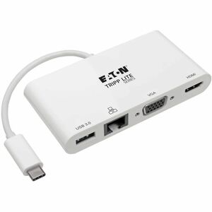 Eaton Tripp Lite Series USB-C Multiport Adapter - 4K HDMI, VGA, USB 3.x (5Gbps) Hub Port, GbE, HDCP, White