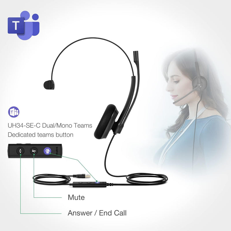 UH34 USB Headset with Mic, Single Ear Wired Headphones with Noise Cancelling Microphones, Professional Work Headphones Voip Phone Computer Call Center Office,Ultra Light Mono