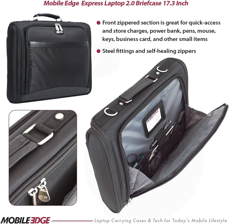 Mobile Edge Express 2.0 Laptop Computer Briefcase Bag with Strap for Men and Women, Fits up to 17 Inch Laptops, for Travel, Work, Business, Black