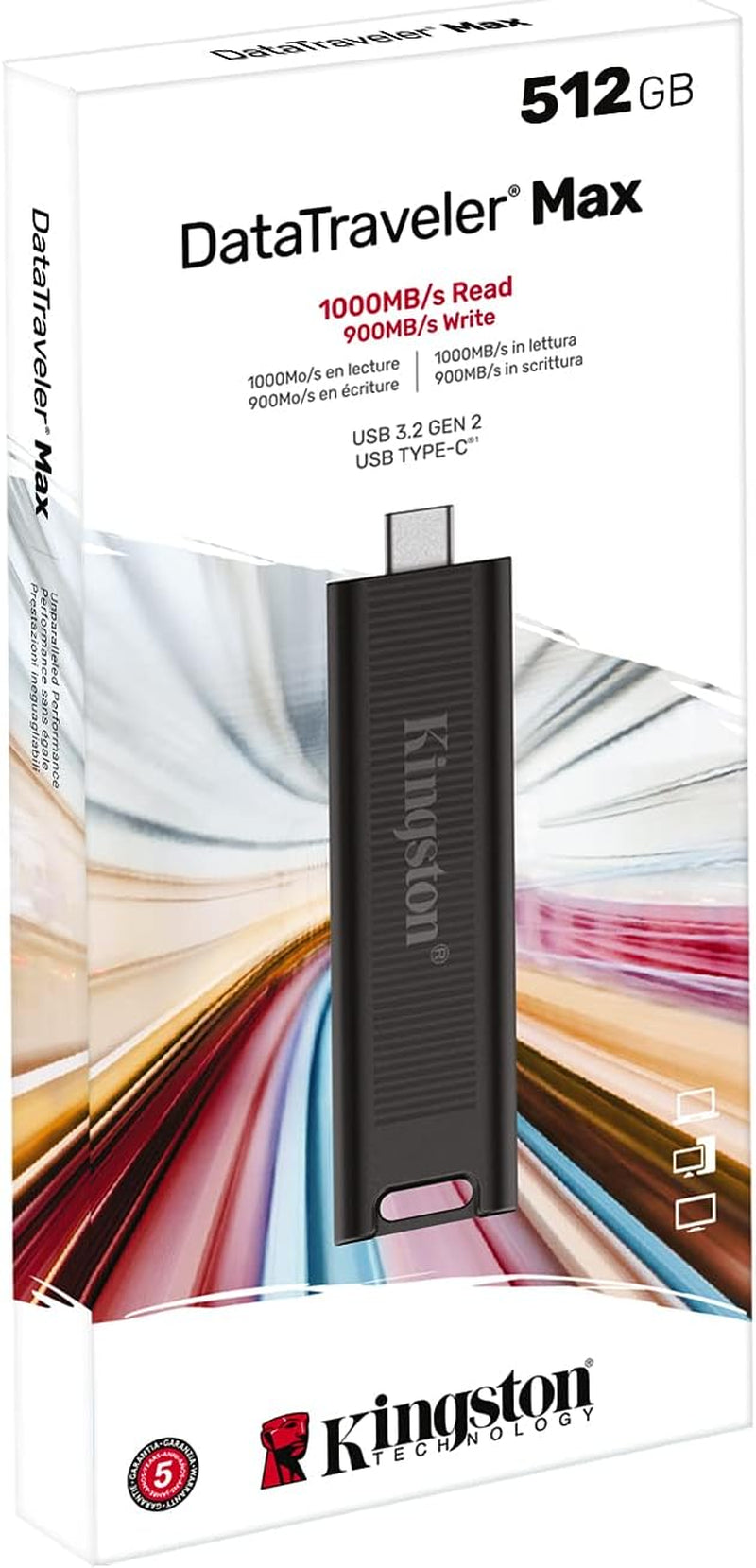 USB DT MAX 512GB Type C 3.2 Gen 2 Reading: 1,000Mb/Sec Writing: 900Mb/Sec (DTMAX/512GBCR)