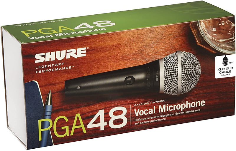 PGA48 Dynamic Microphone - Handheld Mic for Vocals with Cardioid Pick-Up Pattern, Discrete On/Off Switch, 3-Pin XLR Connector, 15' Xlr-To-Xlr Cable, Stand Adapter and Zipper Pouch (PGA48-XLR)