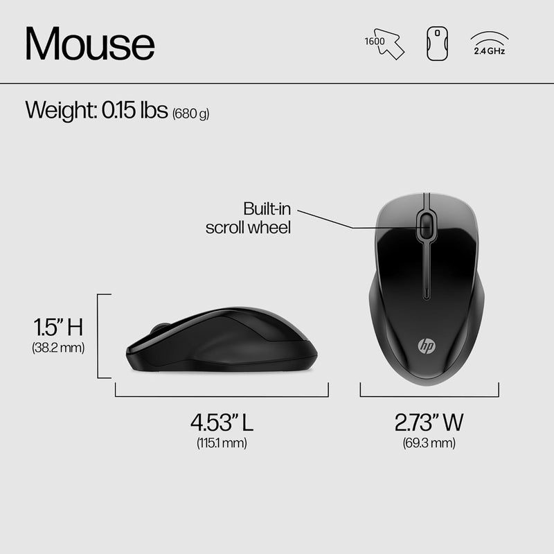 250 Dual Mouse - for Computer or Laptop - Multi-Os & Device Compatibility, Dual-Mode 2.4 GHZ or Bluetooth Connectivity - Multi-Surface Technology - 1-Year Battery Life - Ambidextrous,Black