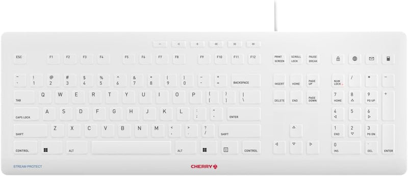 Cherry Stream Protect Keyboard for the Medical Industry Full Size Removable Cover for Hospital, Dentist, Cleanroom, Laboratory and Industrial. Fast to Clean and Flexible Silicone