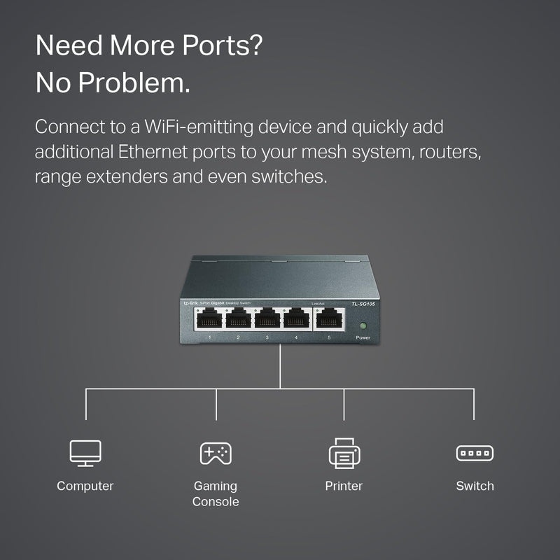 TL-SG105, 5 Port Gigabit Unmanaged Ethernet Switch, Network Hub, Ethernet Splitter, Plug & Play, Fanless Metal Design, Shielded Ports, Traffic Optimization,Navy Blue