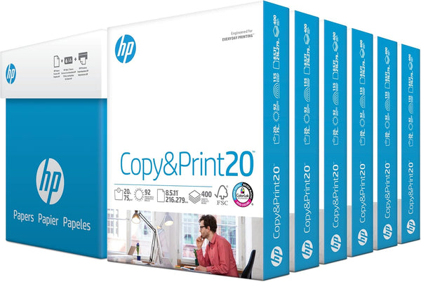 HP Printer Papers | 8.5 X 11 Paper | Copy &Print 20 Lb| 6 Pack Case - 2,400 Sheets | 92 Bright | Made in USA - FSC Certified | 200010C