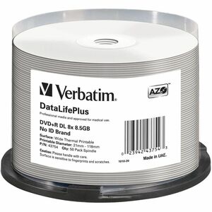 Verbatim DVD+R DL 8.5GB 8X DataLifePlus White Thermal Printable, Hub Printable - 50pk Spindle - PEGASUSS 