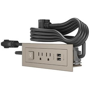 Legrand Furniture Power 2-Outlet with Switching and USB-A Unit - 10' Cord - Nickel - PEGASUSS 