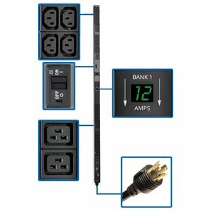 Eaton Tripp Lite Series 5.8kW Single-Phase Local Metered PDU, 200-240V Outlets (8 C19 and 40 C13), L6-30P, 10 ft. (3.05 m) Cord, 0U Vertical, TAA, 70 in. - PEGASUSS 