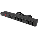 Rack Solutions 15A Horizontal Rackmount Power Strip with 8 Front Outlets (15ft Cord) - PEGASUSS 