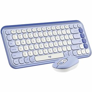 Logitech POP ICON COMBO, Bluetooth Keyboard and Mouse Combo, Comfortable Typing, Programmable Keys and Buttons, Quiet Clicks (Lilac & Off-white) - PEGASUSS 