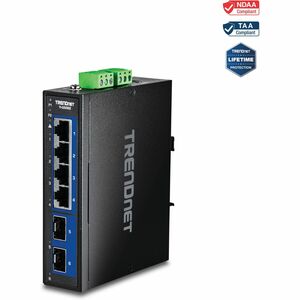 TRENDnet 6-Port Hardened Industrial Multi-Gig DIN-Rail Switch, TI-G5062, 4 x 2.5G Ports, 2 x 10G SFP Ports, 60Gbs Switching Capacity, Lifetime Protection - PEGASUSS 