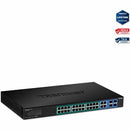 TRENDnet 28-Port Gigabit Web Smart PoE+ Switch, 24 x Gigabit Ports, 4 x Shared Gigabit Ports (RJ-45 or SFP), 185W PoE Budget, 56Gbps Switching Capacity, Lifetime Protection, Black, TPE-2840WS - PEGASUSS 