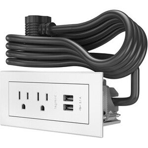 Legrand Furniture Power 2-Outlet with USB-A Unit -10' Cord- White - PEGASUSS 