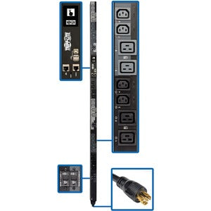 Tripp Lite by Eaton 17.3kW 200-240V 3PH Switched PDU - LX Interface, Gigabit, 24 Outlets, L22-30P 380-415V Input, Outlet Monitoring, LCD, 1.8 m Cord, 0U 1.8 m Height, TAA - PEGASUSS 