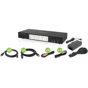 IOGEAR 4-Port 4K Dual View DisplayPort KVMP with USB 3.0 Hub and Audio (TAA) - PEGASUSS 