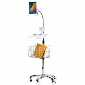 CTA Digital Heavy-Duty Gooseneck Floor Stand with VESA Plate and Storage Basket for 7-14 Inch Tablets - PEGASUSS 