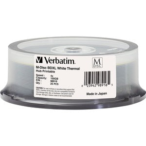 Verbatim M DISC BDXL - 4x - 100 GB - Thermal Printable, Hub Printable - 25pk Spindle - PEGASUSS 