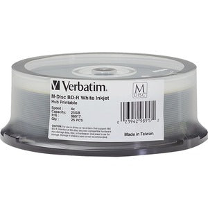 Verbatim M-Disc BD-R 25GB 4X White Inkjet Printable, Hub Printable - 25pk Spindle - PEGASUSS 