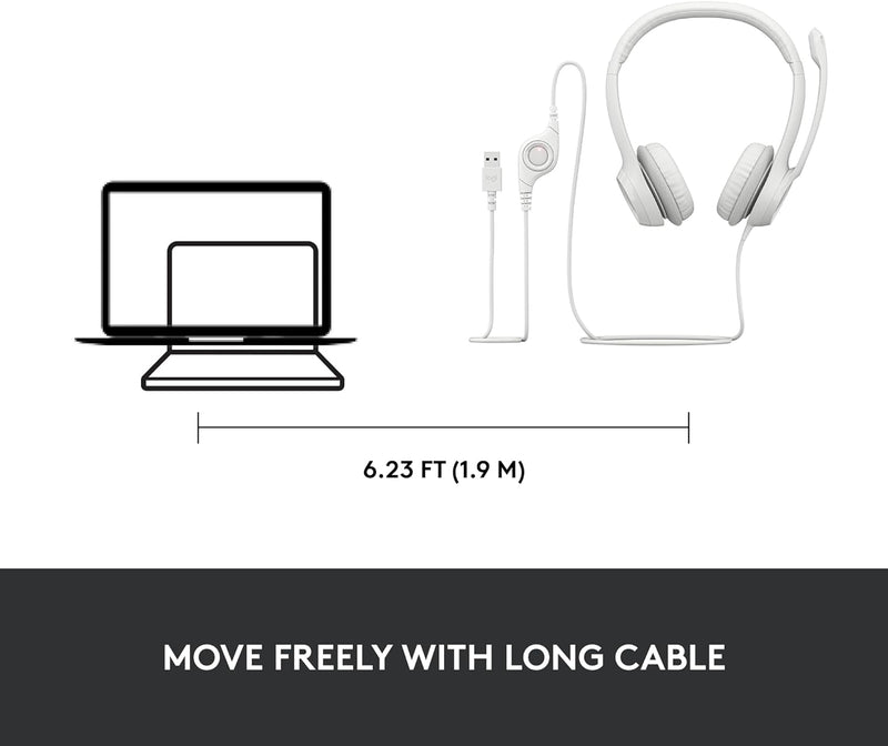 H390 Wired Headset for Pc/Laptop, Stereo Headphones with Noise Cancelling Microphone, USB-A, In-Line Controls for Video Meetings, Music, Gaming and beyond - off White