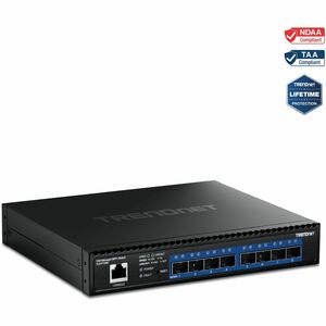 TRENDnet 8-Port 10G Layer 2 Managed SFP+ Switch, TL2-F7080, 8 x 10G SFP+ Ports, Web-Based Management, NDAA + TAA Compliant, 160Gbps, Layer 2 Hub, Ethernet Splitter