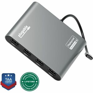 Plugable USB C to Quad HDMI 4K Adapter with 100W PD Pass-Though Power Delivery for Windows, Mac M1/M2/M3/M4, Thunderbolt, and USB-C Laptops - PEGASUSS 